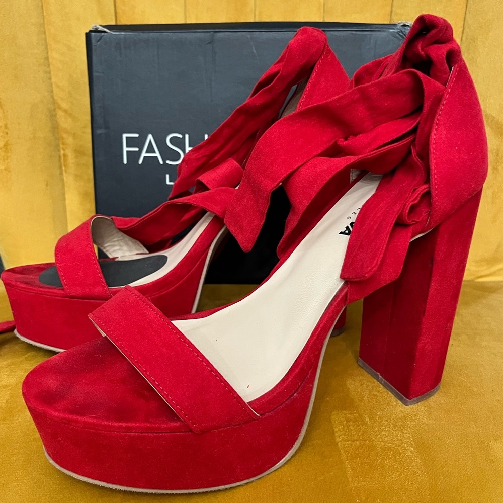 Fashion Nova Bold Red Suede Heels
